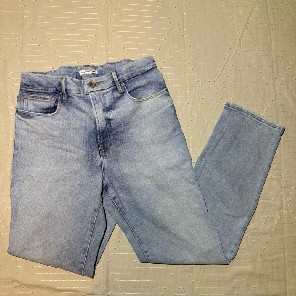 Good American Straight Leg Jeans Light Wash Size 6/28 High Rise Denim
